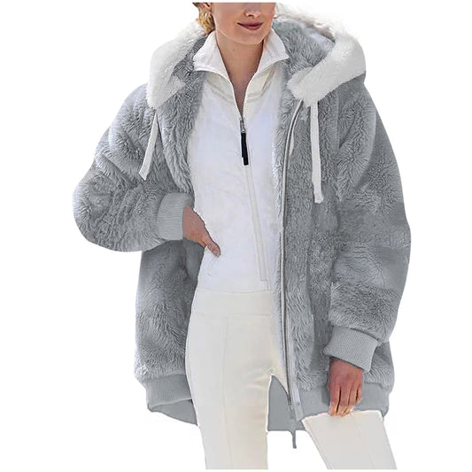 Plus Size Winter Coats for Women, Women plus Size Winter Warm Loose Plush Zip Hooded Jacket Coat Shacket Jacket for Fall,Winter Gift for Women