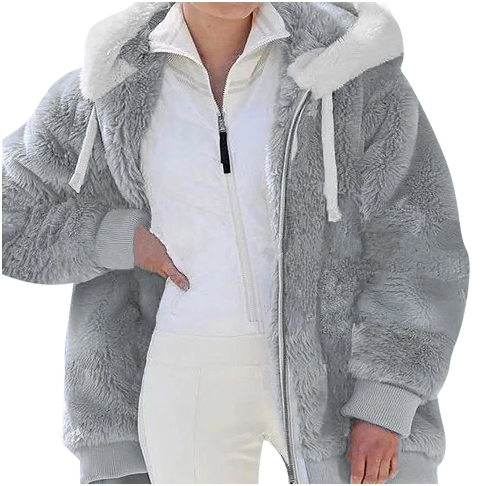 Plus Size Winter Coats for Women, Women plus Size Winter Warm Loose Plush Zip Hooded Jacket Coat Shacket Jacket for Fall,Winter Gift for Women