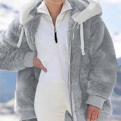 Plus Size Winter Coats for Women, Women plus Size Winter Warm Loose Plush Zip Hooded Jacket Coat Shacket Jacket for Fall,Winter Gift for Women